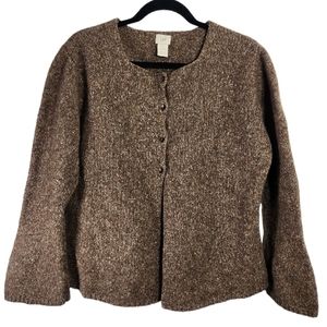 J Jill Womens  Wool / Silk Blend Brown Cardigan Sweater Size XL